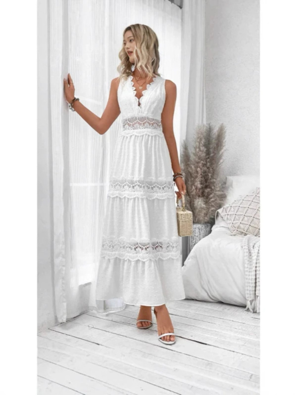 H&M Summer Womens Lace Trim Sleeveless Dress